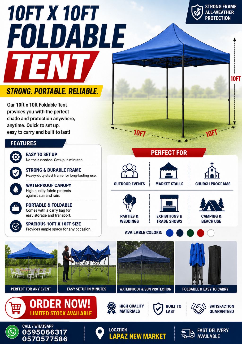 10feet by 10feet foldable tent