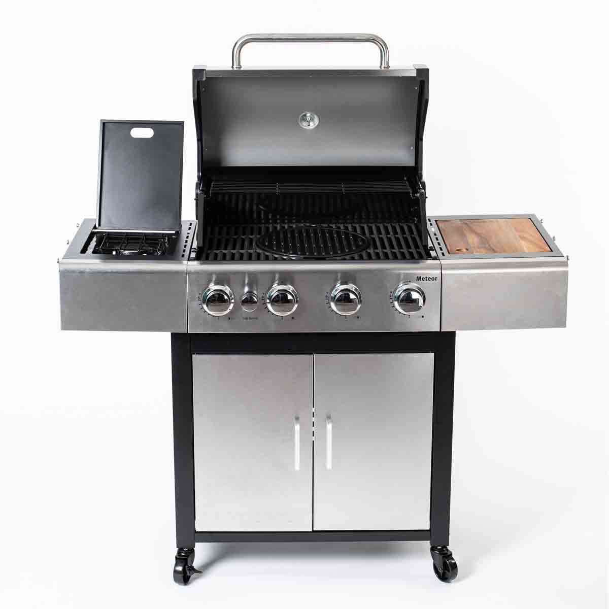 Outback Meteor 4-Burner Hybrid Gas &amp; Charcoal BBQ with Multi-Cook Plate System