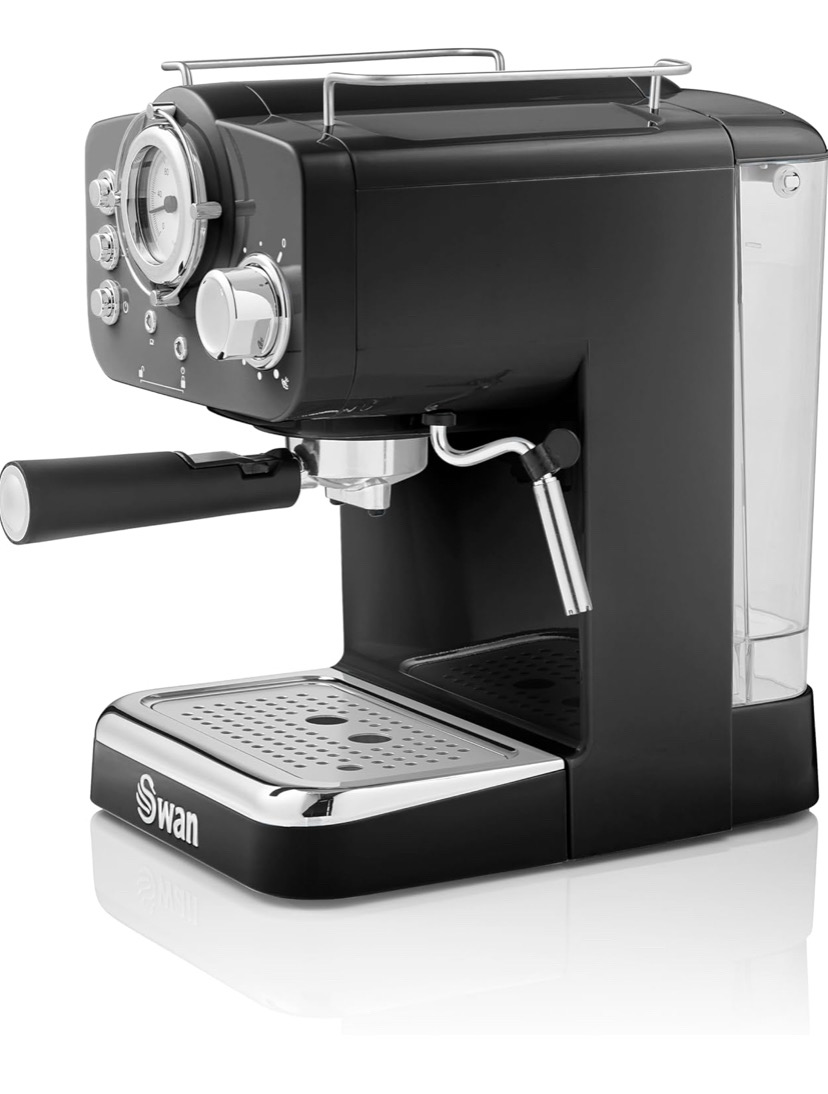 Swan Retro Espresso Coffee Machine 1.2l Detachable Water Tank, 1100w,