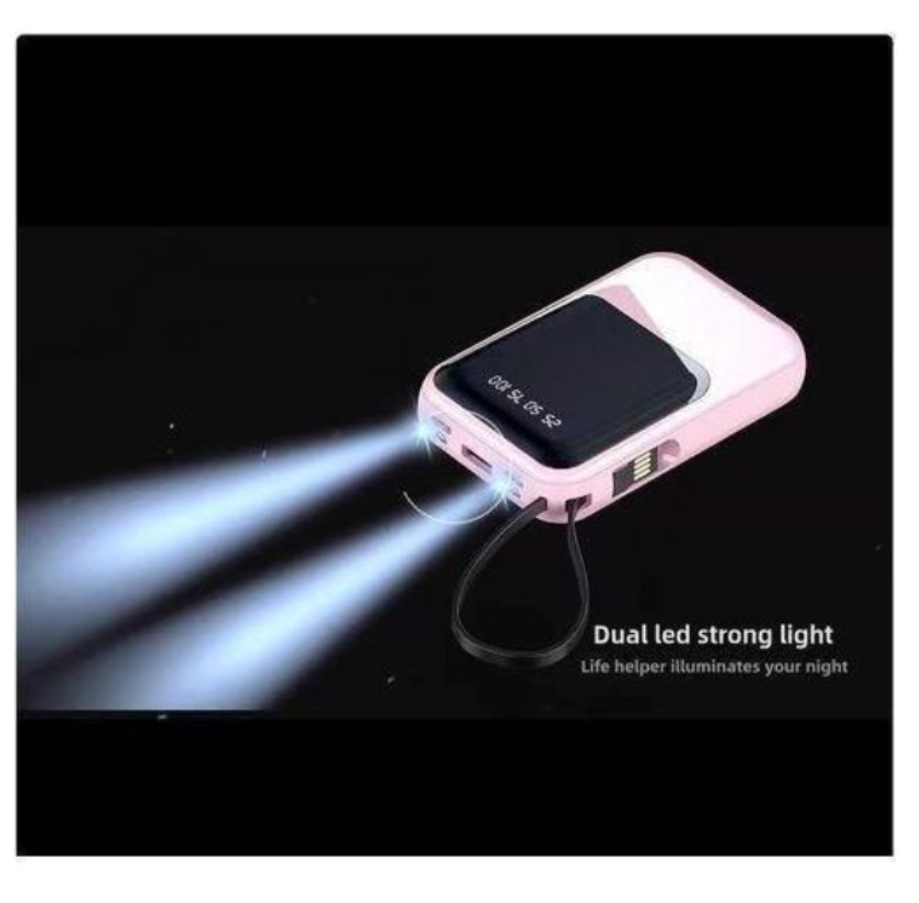 portable 20000 mah mini power bank with four wired cables and supports fast charging