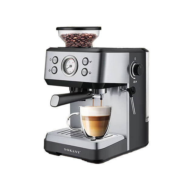 Sokany Espresso Coffee Machine 4 in 1 - 1400 Watt, 20 Bar, 1.6 Liter Silver