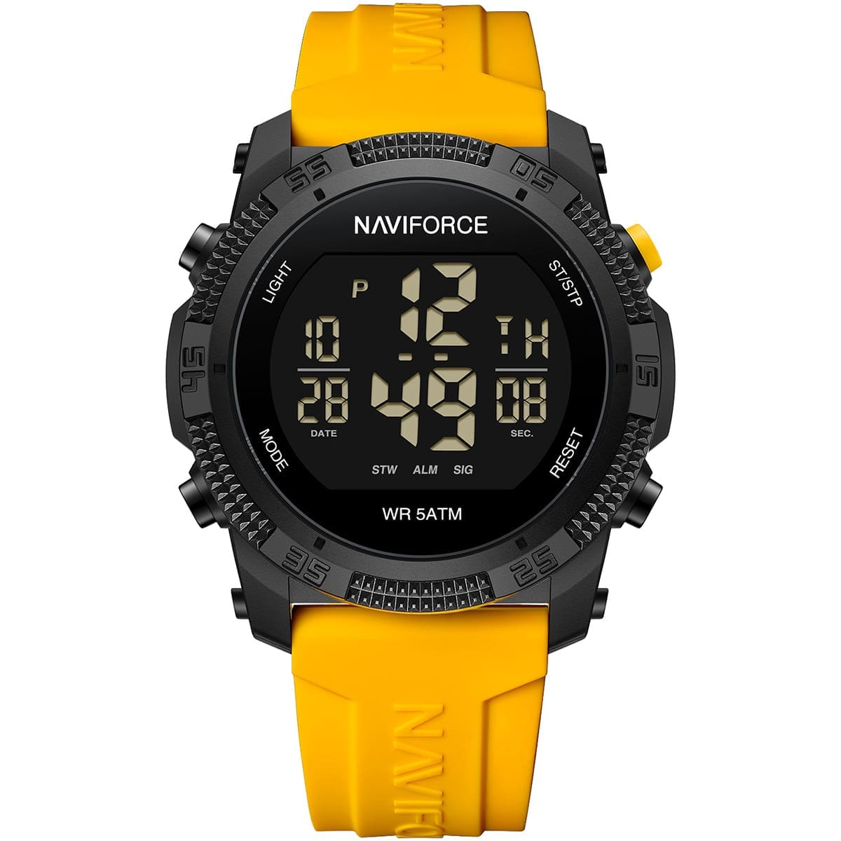 Naviforce Digital Quartz New Luxury Wrist Watch For Men, NF7104. Black and Yellow.