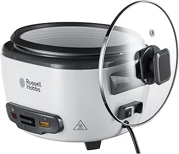 Russell Hobbs Electric Rice Cooker - 2kg (14 Portion - 145g per serving) Removable non stick bowl, Dishwasher-safe bowl &amp; lid, Steamer basket, measuring cup &amp; spoon