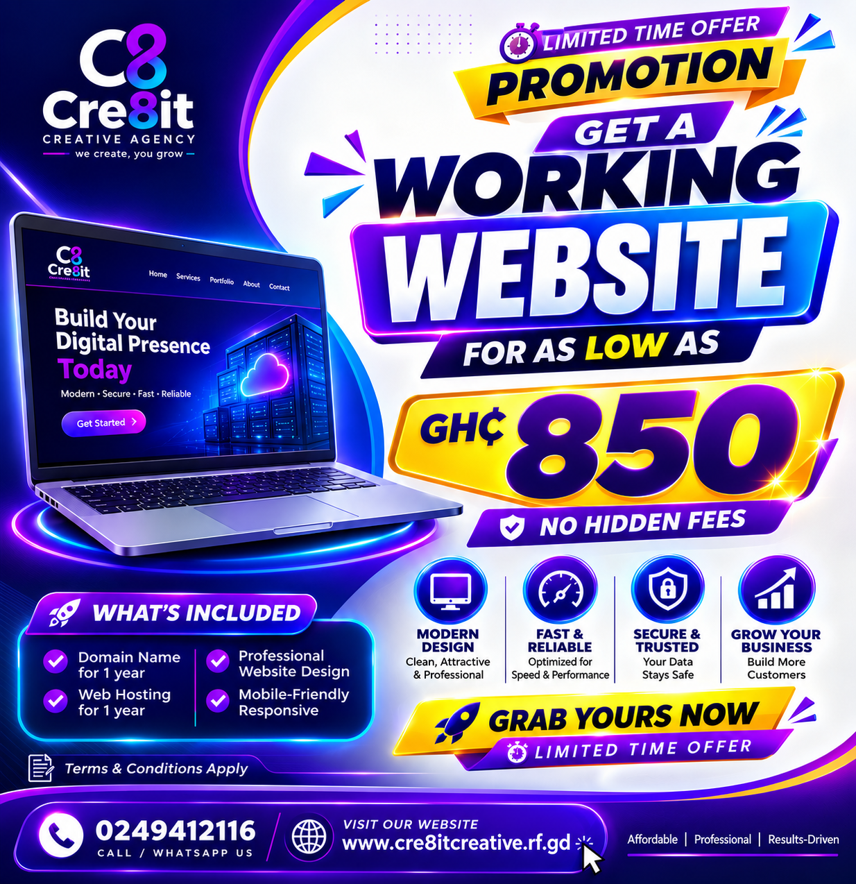 Get a professional website for just Ghc 850