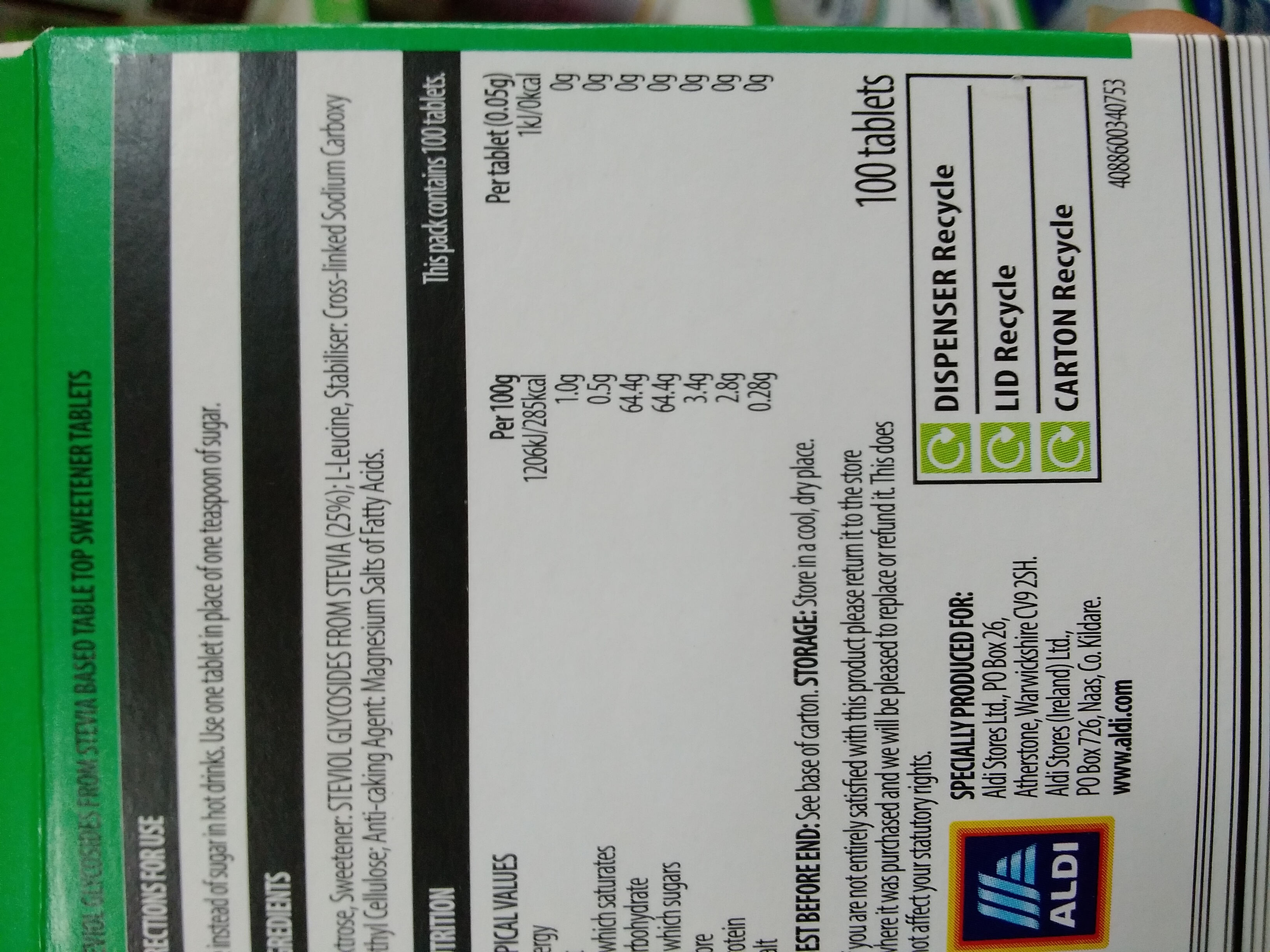The Pantry 100 Stevia Sweetener Tablets 0 Calories