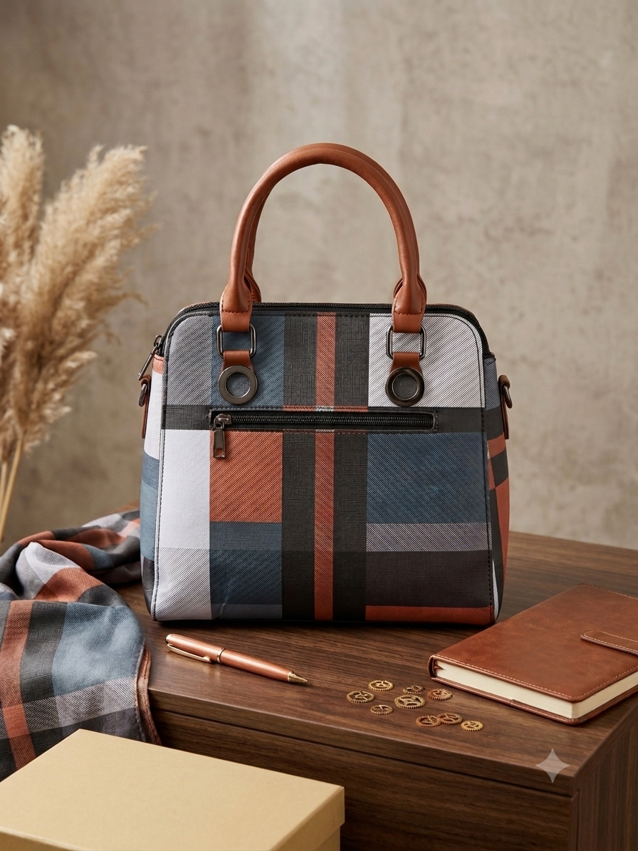 Plaid Top Handle Satchel Bag - Stylish &amp; Versatile