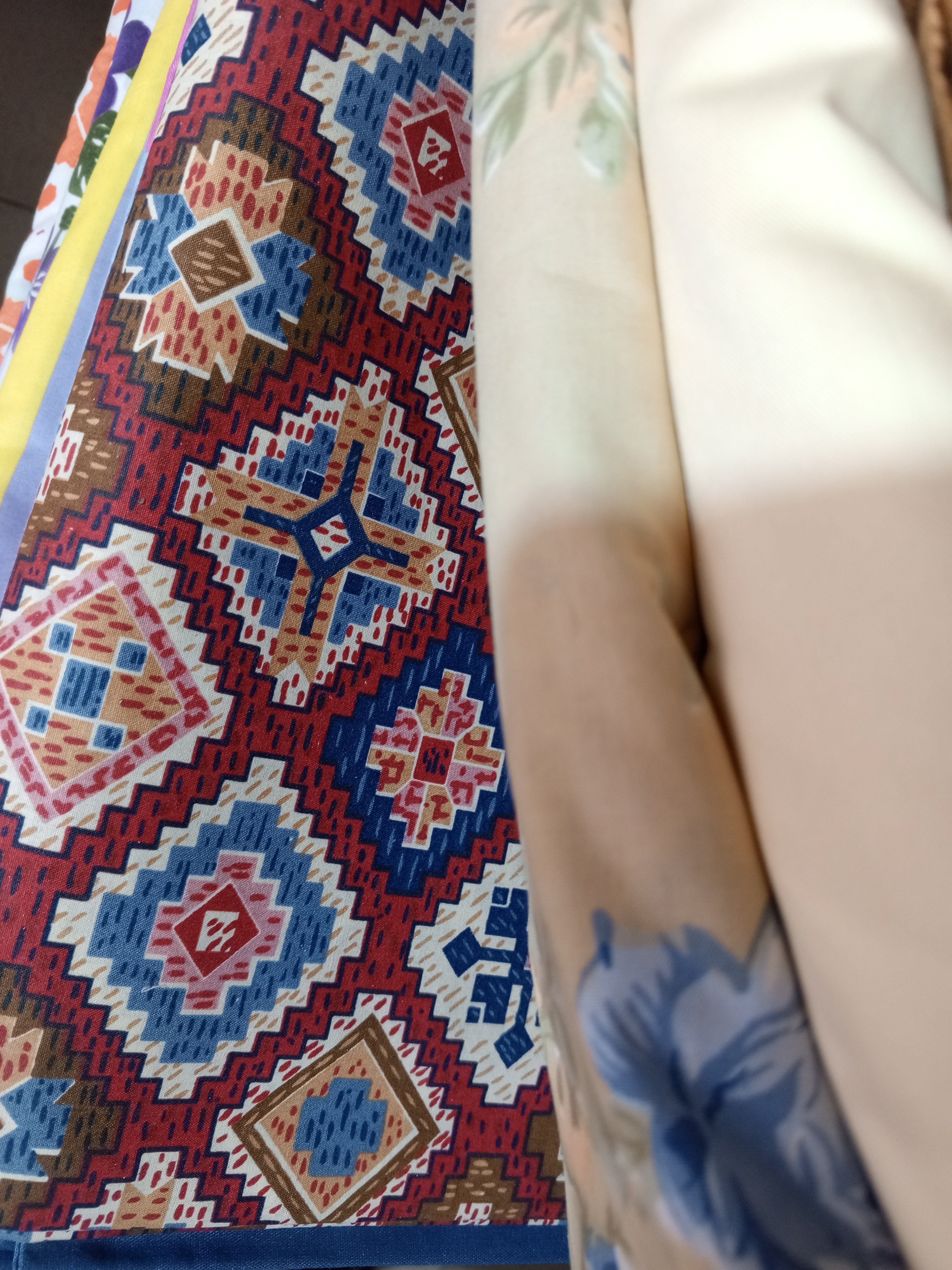 Vibrant Red Blue Geometric Tribal Fabric for Bed &amp; Bath