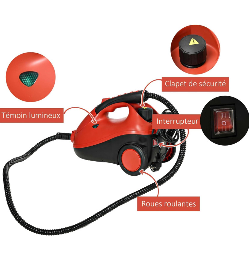 HOMCOM Steam Cleaner 4 Bar Surface 150 m² with 2 Litre Water Tank, Power 2000 W