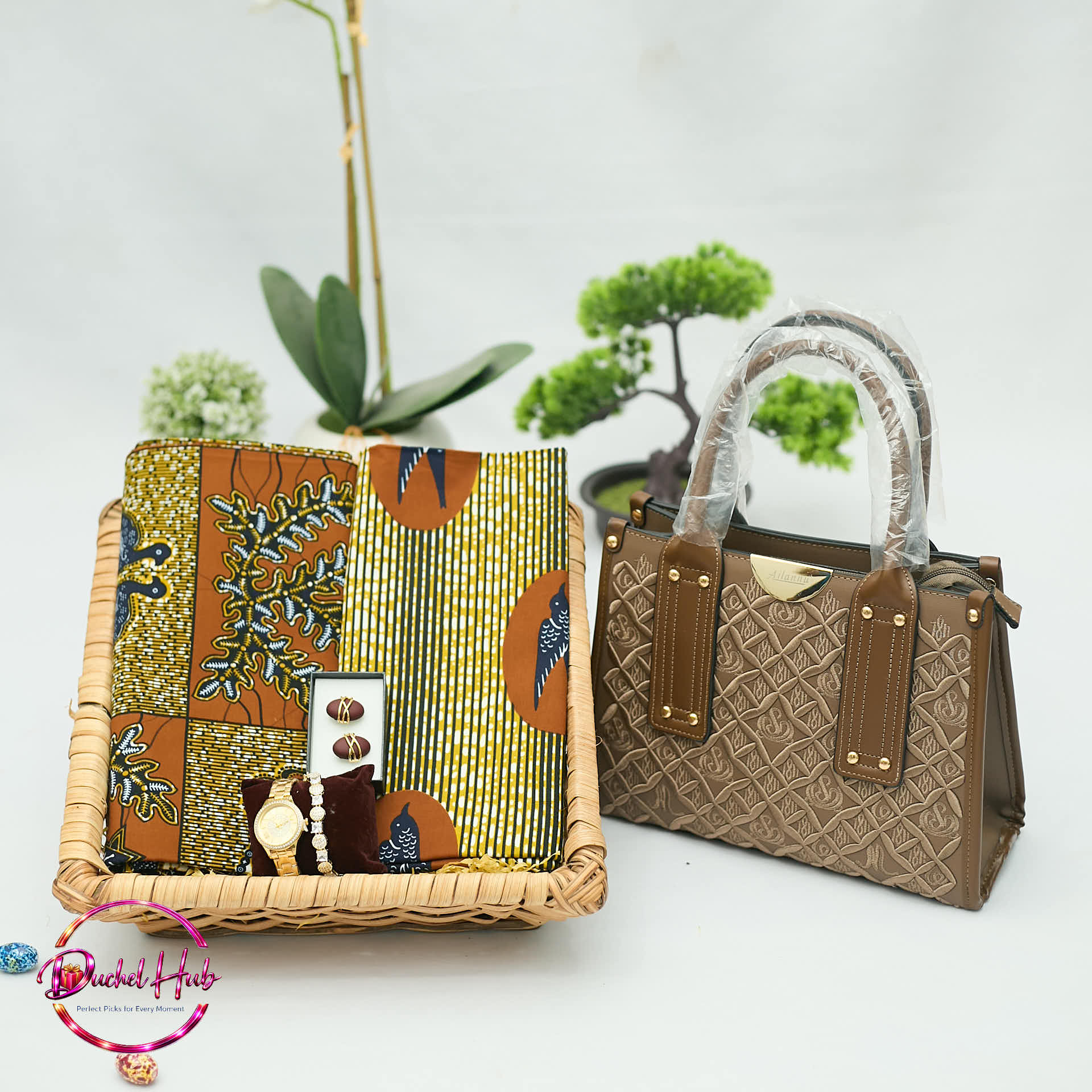 Elegant Women’s Gift Set: Ankara Fabric, Bag &amp; Accessories