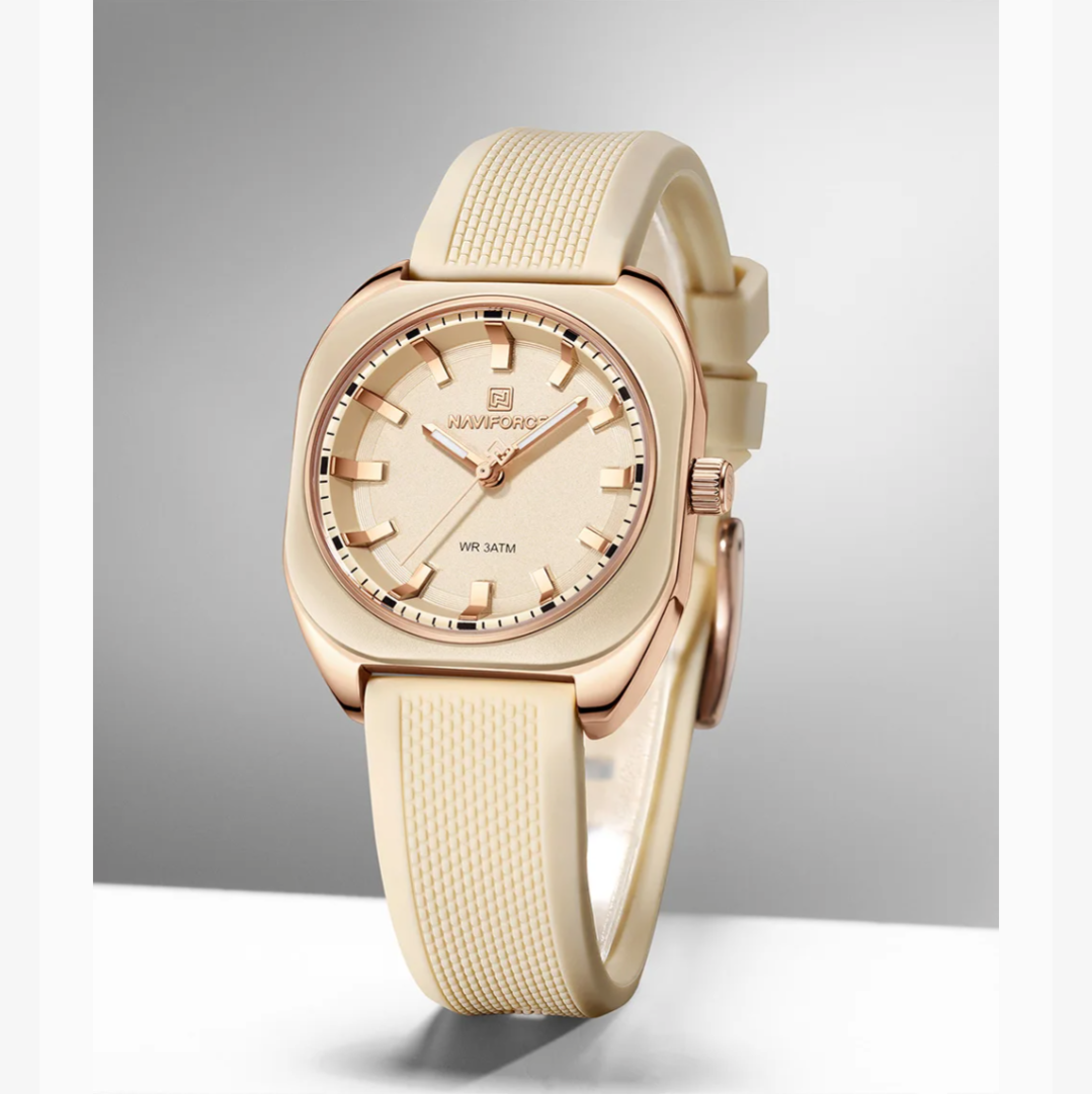 Naviforce Fashion Women's Casual Elegant Simple Polygon Quartz Silicone Watch Gift for Women, NF5061. Rose Gold.