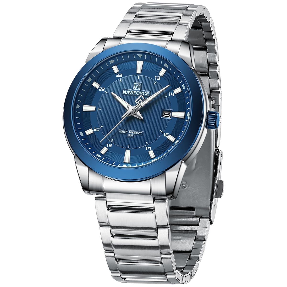 NAVIFORCE Men's Blue Dial Stainless Steel Date Watch 30M WR