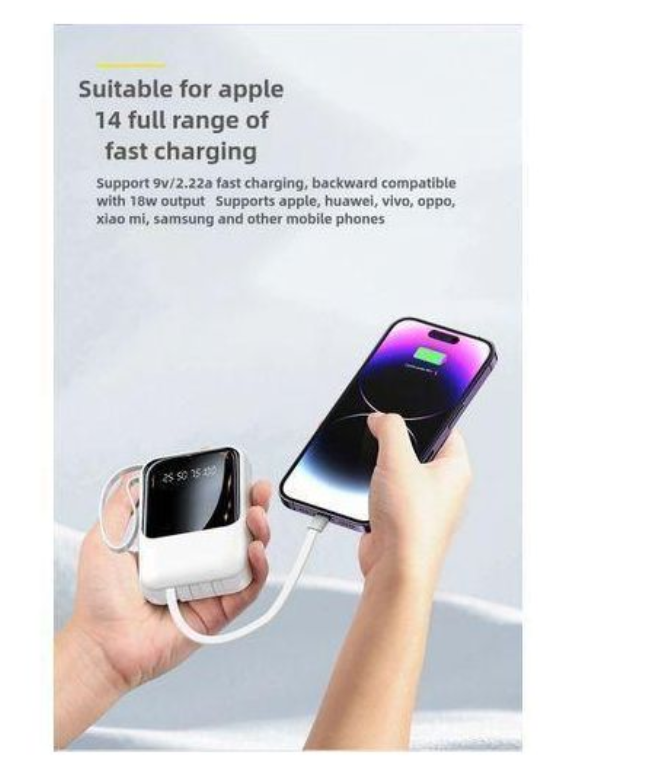 portable 20000 mah mini power bank with four wired cables and supports fast charging