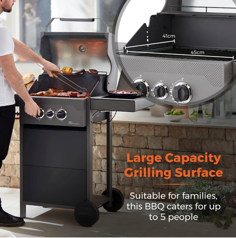 Tower T978500 Stealth 3 Burner 2+1 Gas Bbq, Including Side Burner,