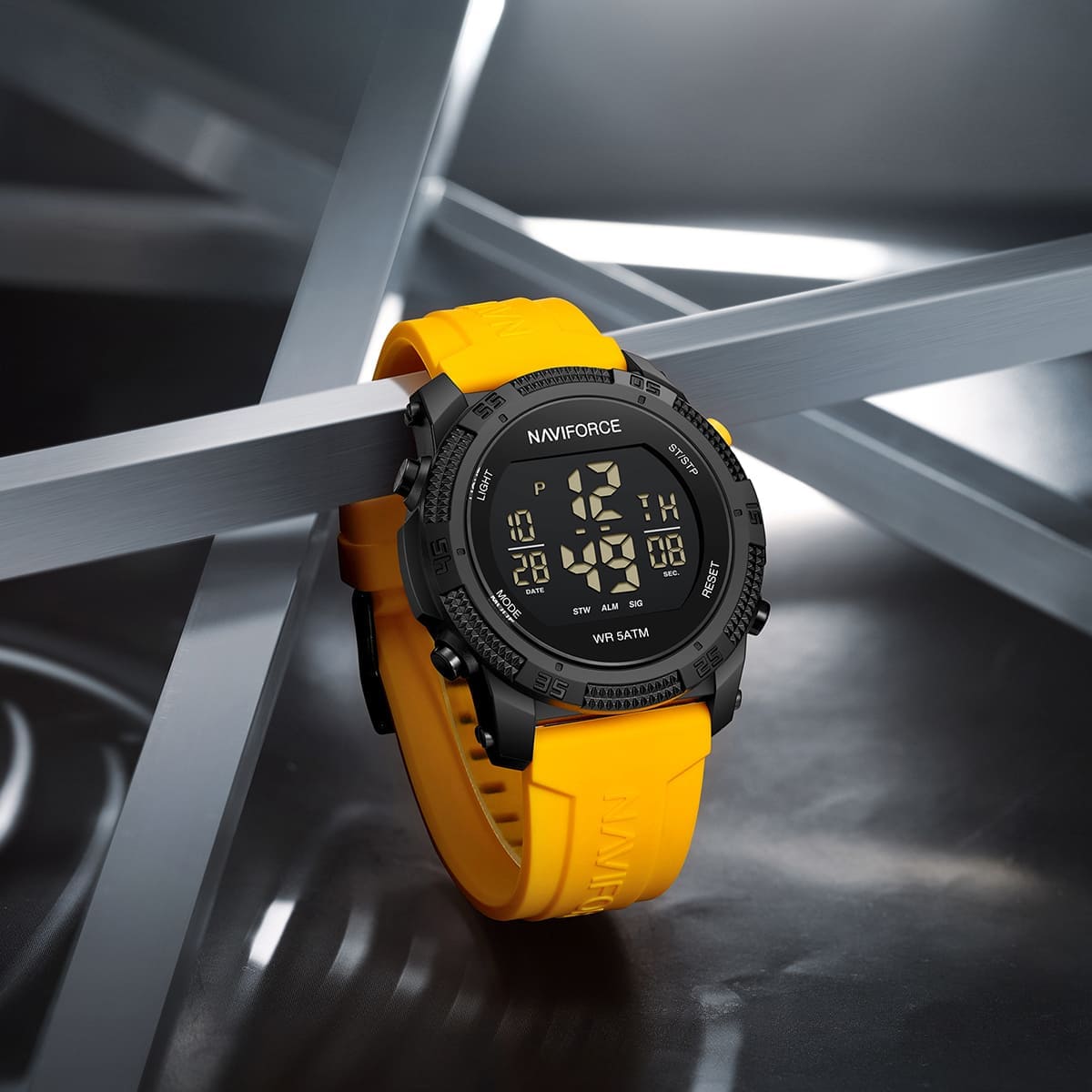 Naviforce Digital Quartz New Luxury Wrist Watch For Men, NF7104. Black and Yellow.