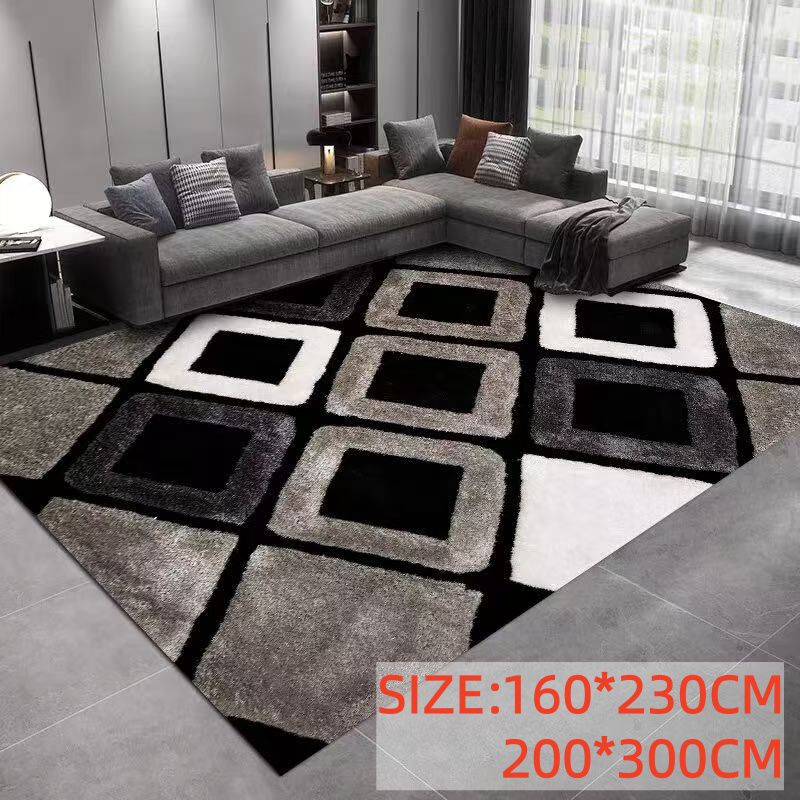 Modern Geometric Area Rug - Black, Blue &amp; White Gradient