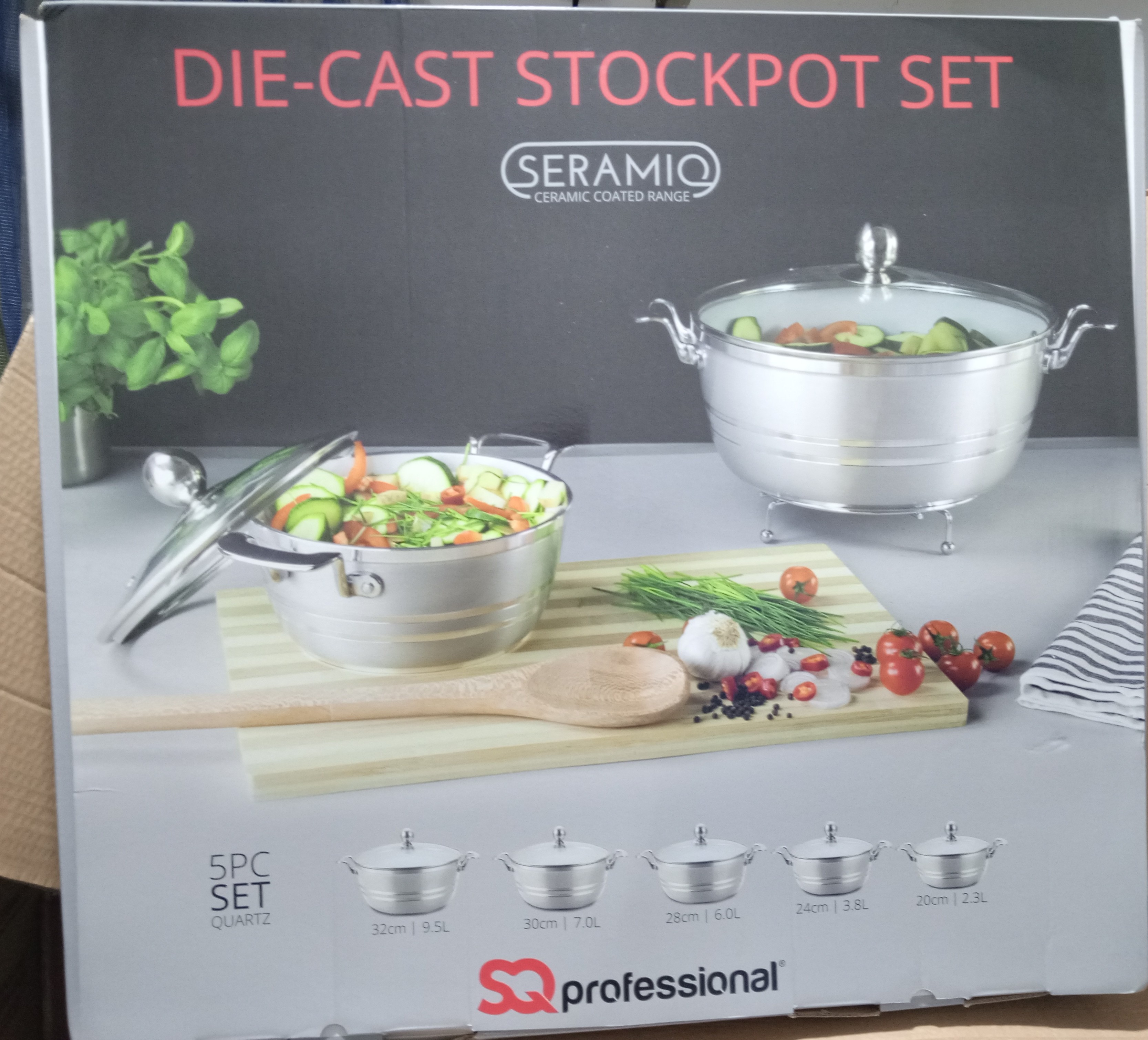 SQ Professional 5PC Die-Cast Ceramic Stockpot Set