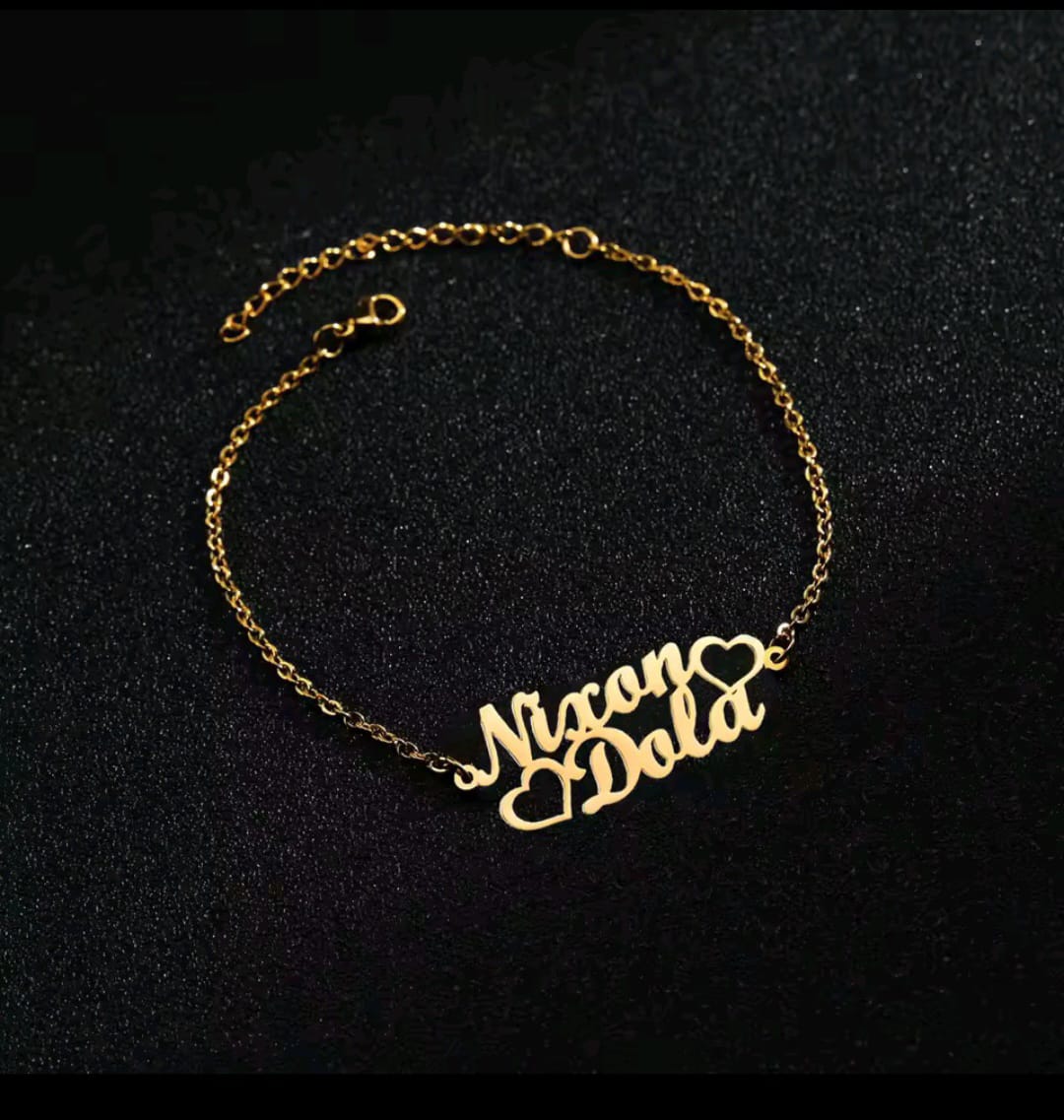 Personalized Gold Name Bracelet - Custom Couple Hearts