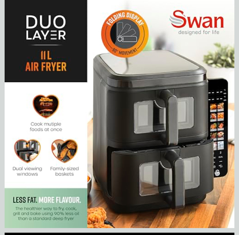 Swan 11l Twin Stack Air Fryer, Swan Cyclone Technology