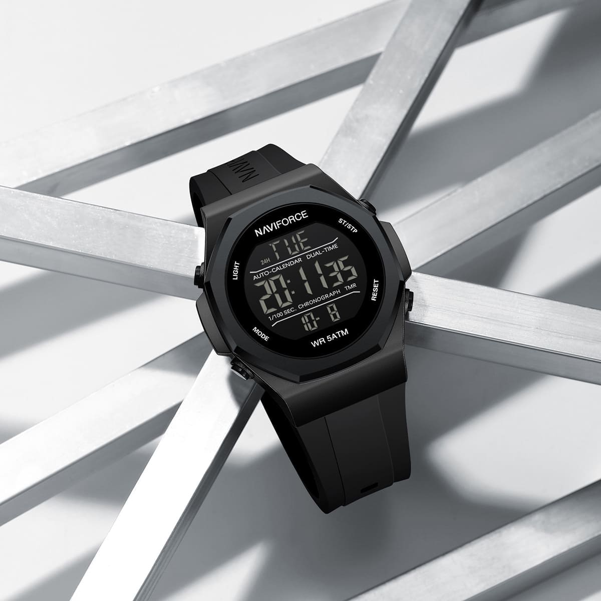 Naviforce Digital Water Resistant Sports LCD Luxury Wrist Watch, NF7117. Black.