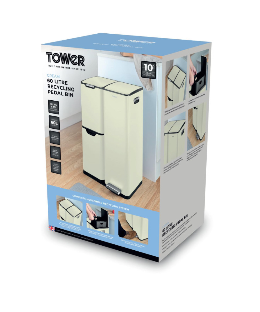 Tower T838024c Pedal Bin, Steel, Cream