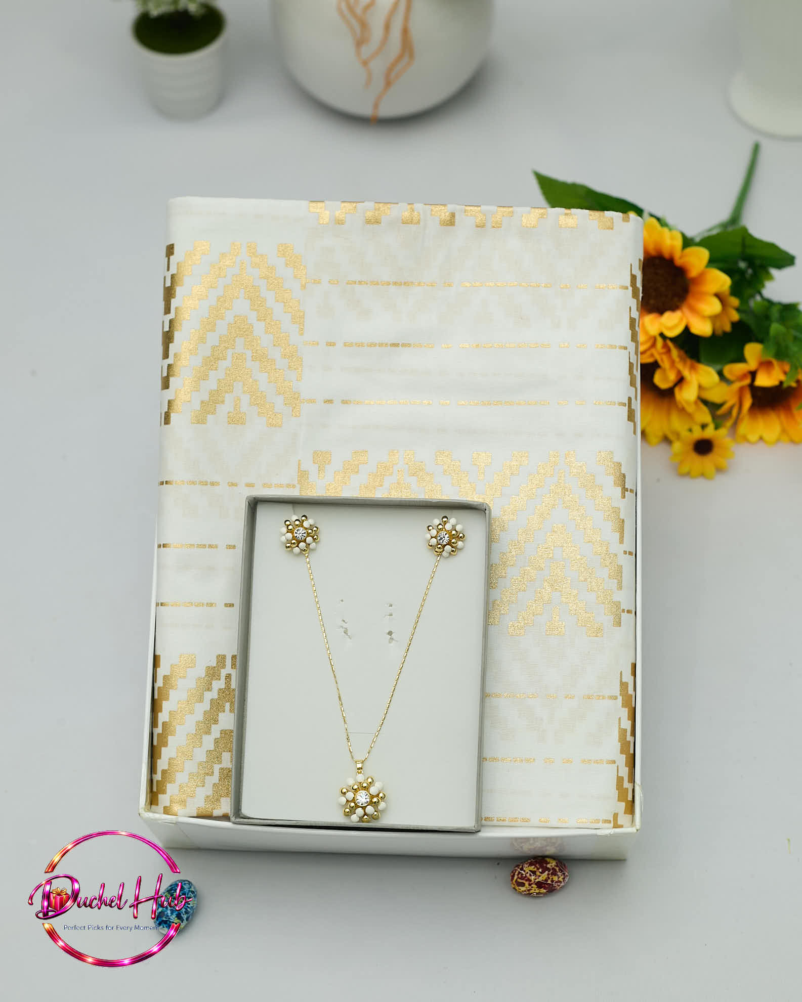 Elegant Gold-Accented Kente Textile &amp; Jewelry Gift Set