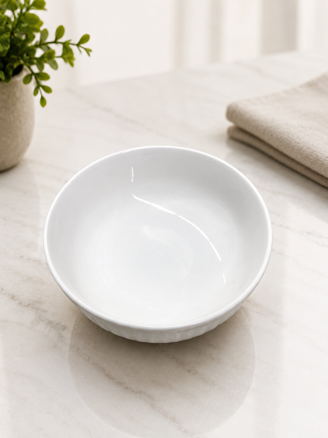White Ceramic Ribbed Cereal Bowl - Bulk Tableware