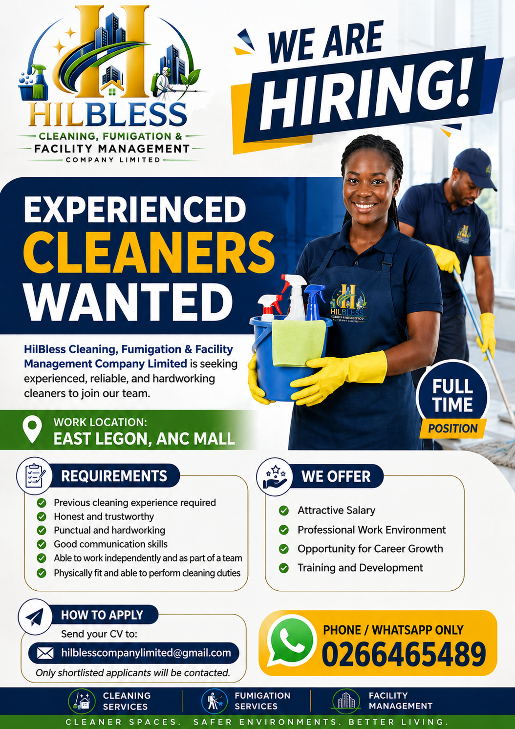 Full-Time Experienced Cleaners Wanted East Legon &amp; Spintex
