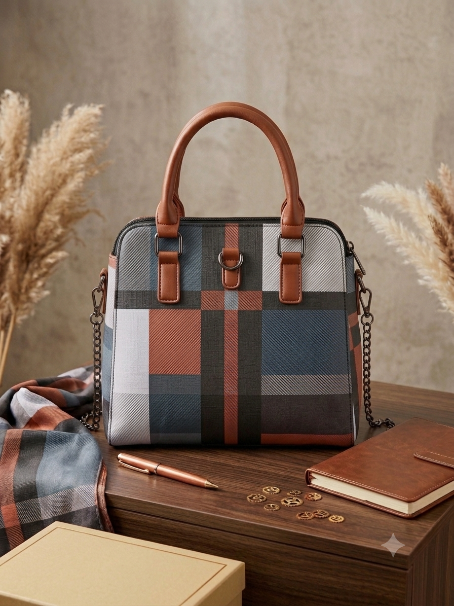 Plaid Top Handle Satchel Bag - Stylish &amp; Versatile