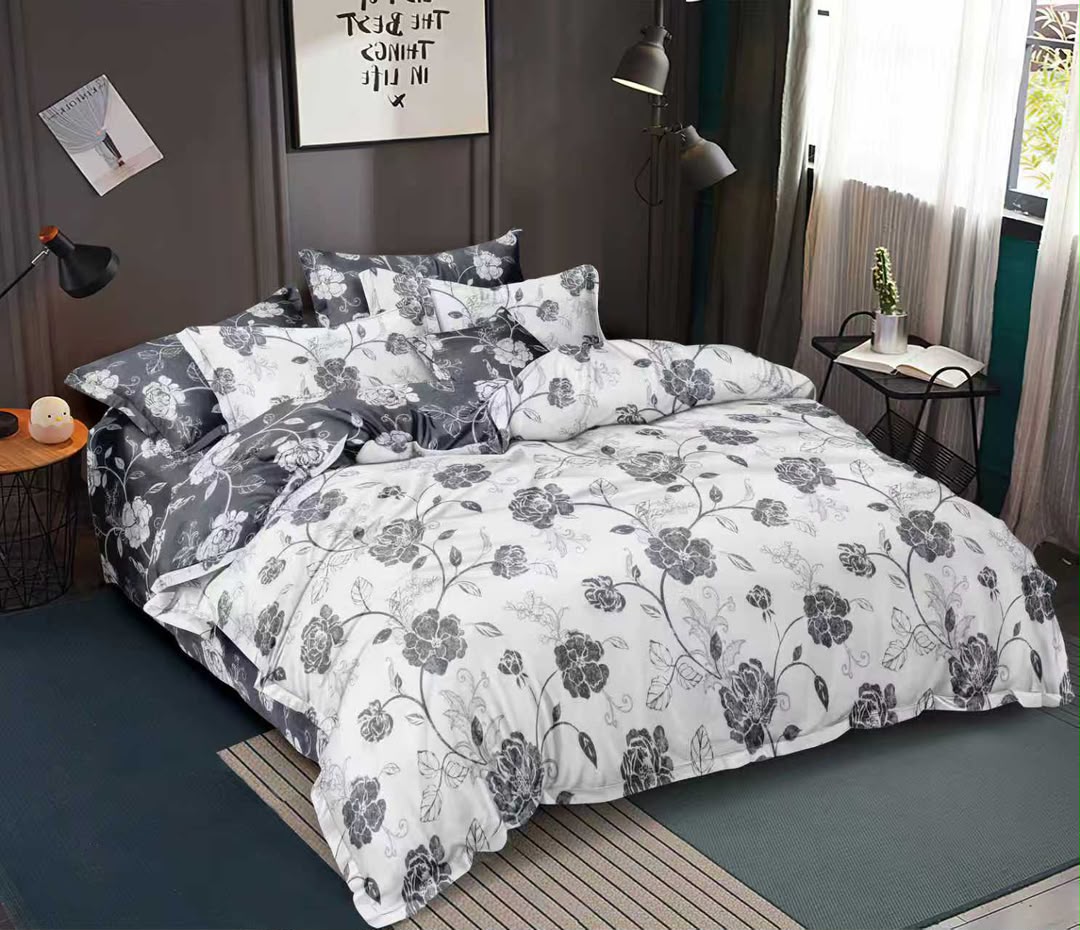Floral Grey &amp; Taupe Duvet Cover Set - Queen/King Size
