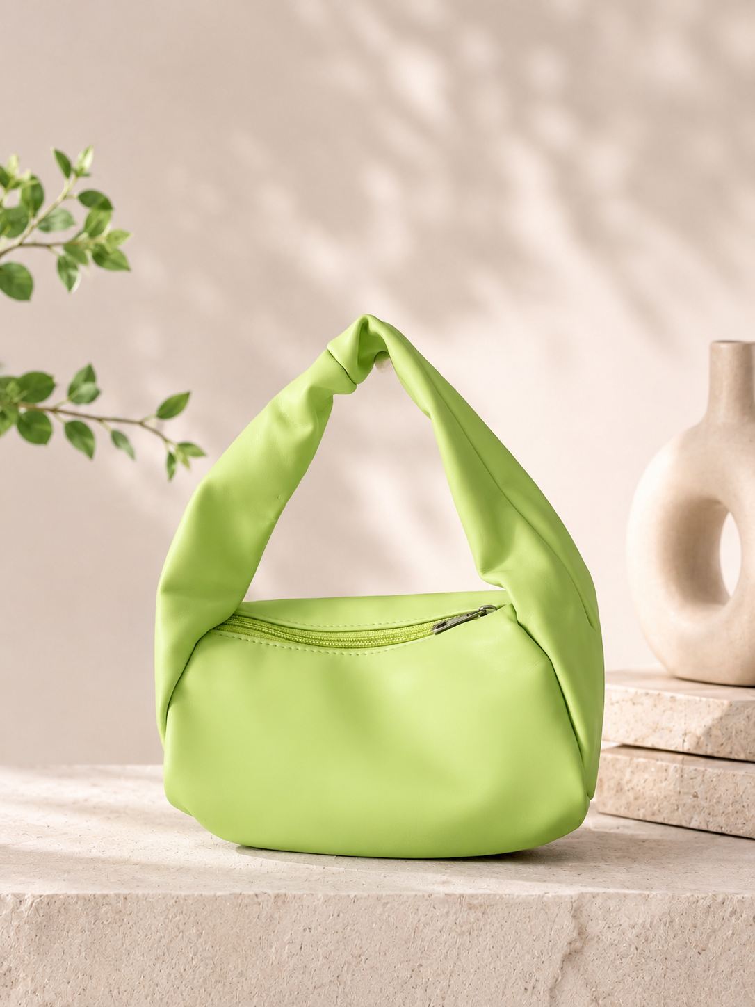 Lime Green Ruched Soft Leather Mini Bag Handbag