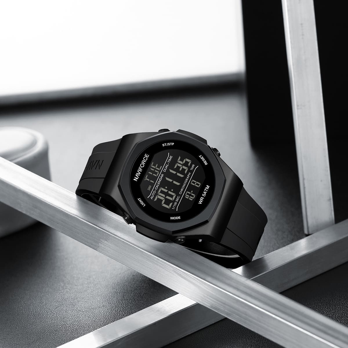 Naviforce Digital Water Resistant Sports LCD Luxury Wrist Watch, NF7117. Black.