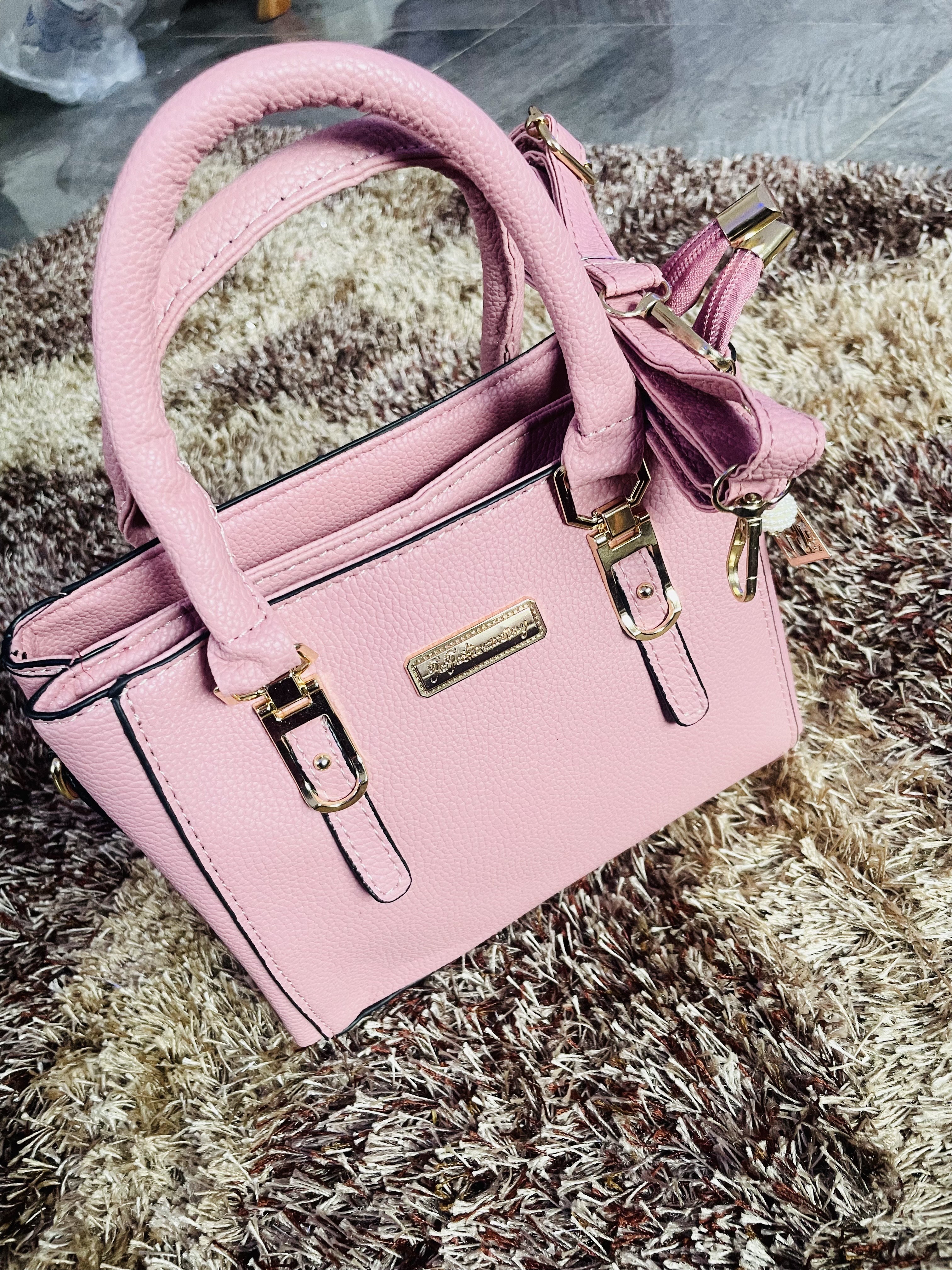 Elegant Blush Pink Top-Handle Satchel Bag with Strap