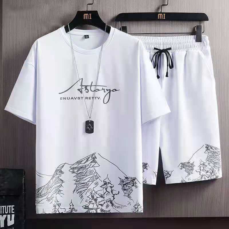 Men's Summer Streetwear 2in1 Set - Casual Short Sleeve Shirt &amp; Drawstring Shorts