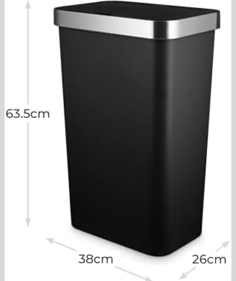 Tower Rectangular Abs Sensor Bin With Bin Liner Retainer , 50l, Black