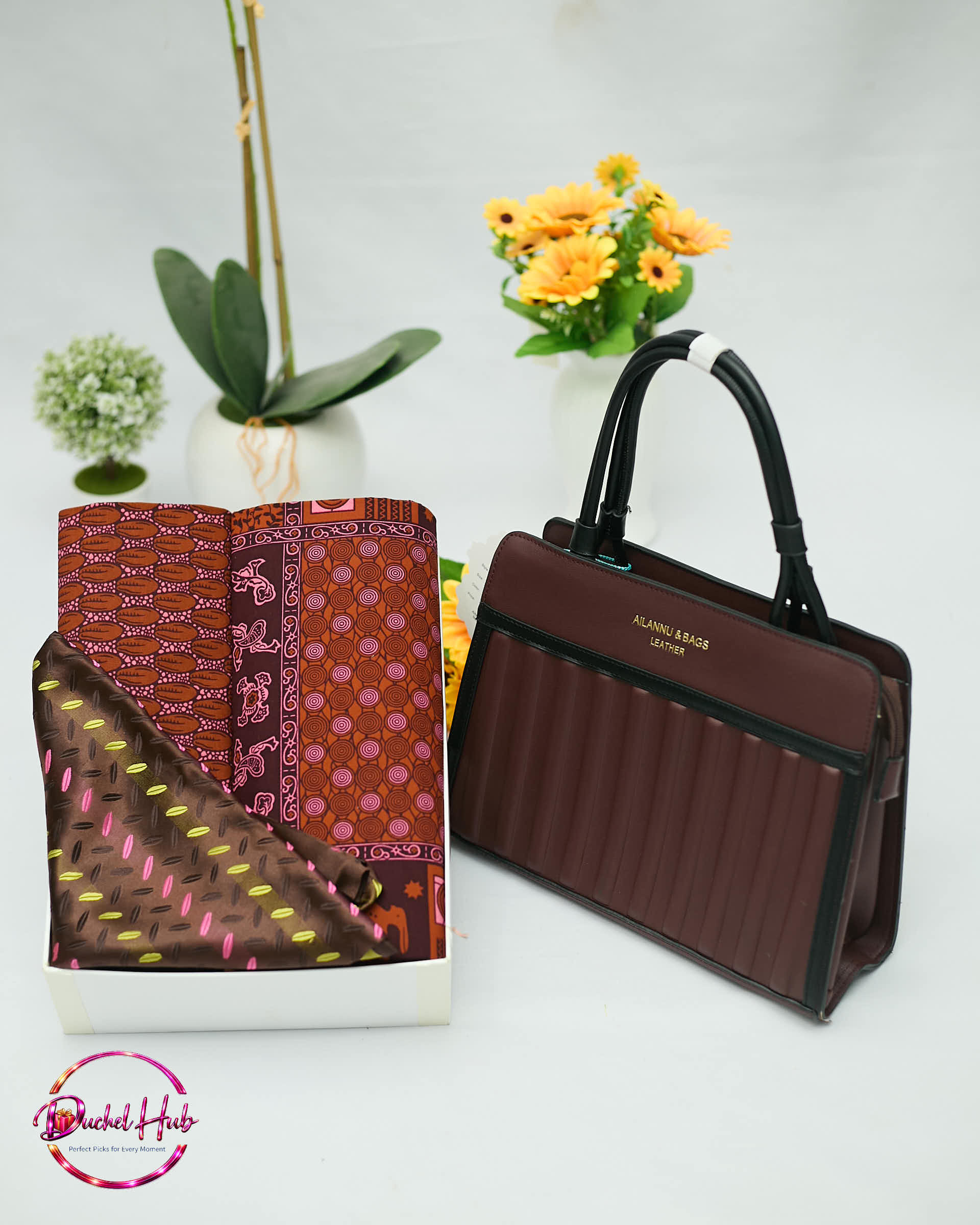 Elegant Maroon Lace Saree, African fabrics &amp; Gold-Tone Jewelry Gift Set